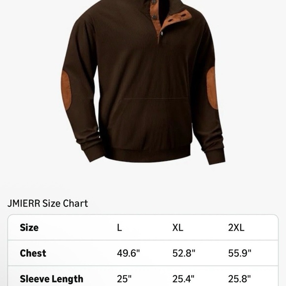 NWT Men’s Henley Pullover In Coffee Brown Corduroy with Brown Accents Size XL - Picture 6 of 12